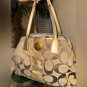 Coach Metallic Gold and Tan Shoulder Bag